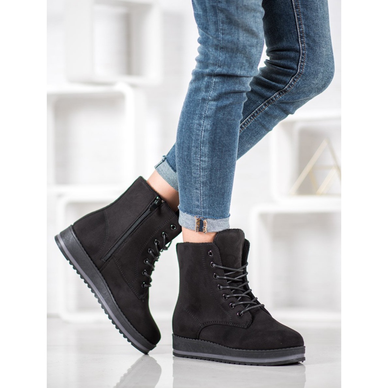 SHELOVET Semišové lapače na platformě černá 2