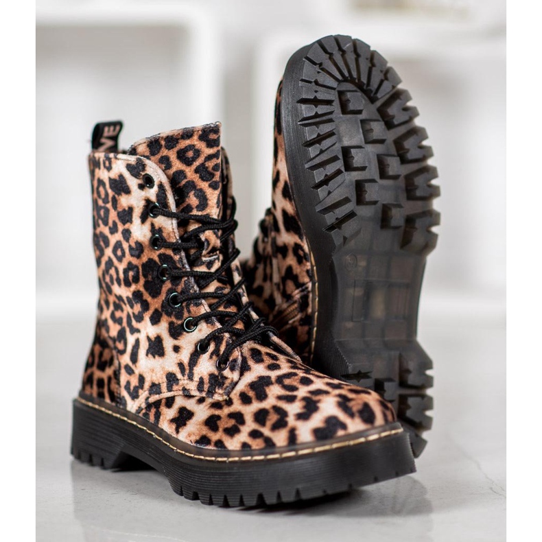SHELOVET Suede Workers Leopard Print hnědý 1