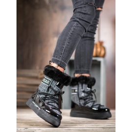 Bella Paris Módní klasické sněhové boty černá šedá 1