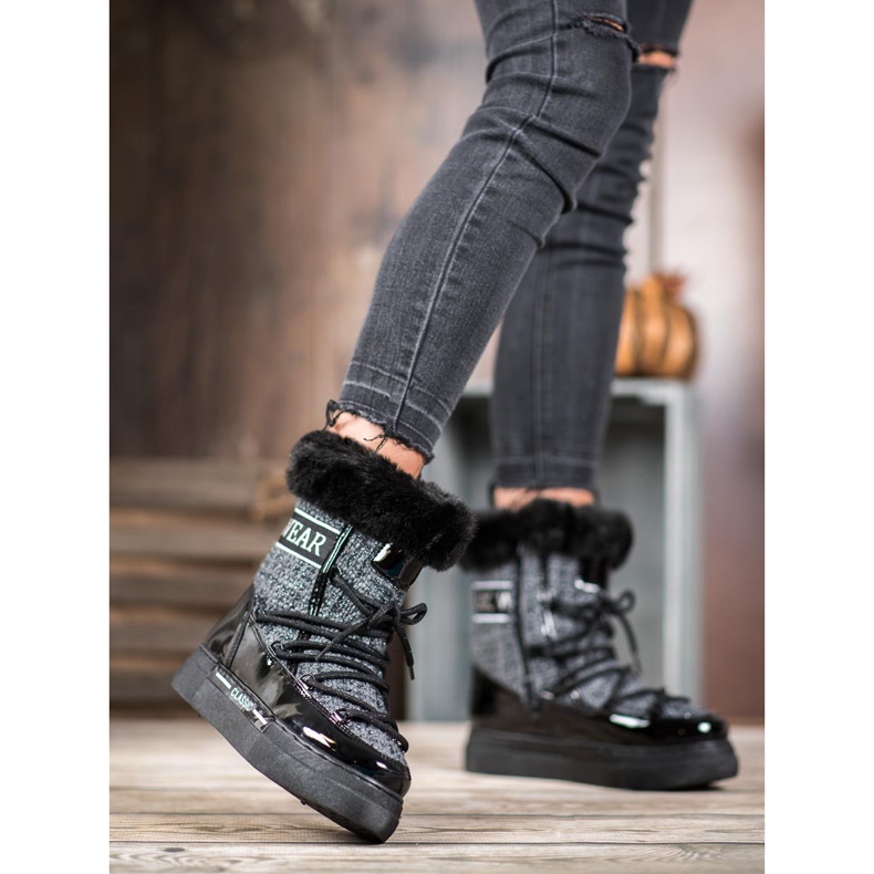 Bella Paris Módní klasické sněhové boty černá šedá 1