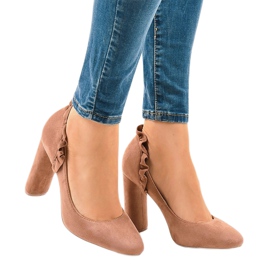 Růžové semišové vysoké podpatky LE037P růžový 2