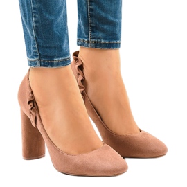 Růžové semišové vysoké podpatky LE037P růžový 1