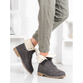 Super Me Šedé kozačky s ovčí kůží šedá 1