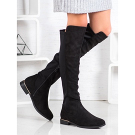 Super Me Semišové stehenní boty černý 1