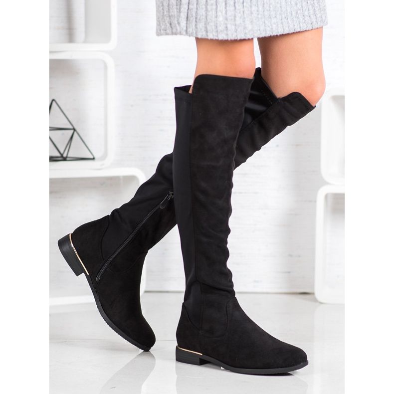 Super Me Semišové stehenní boty černý 1