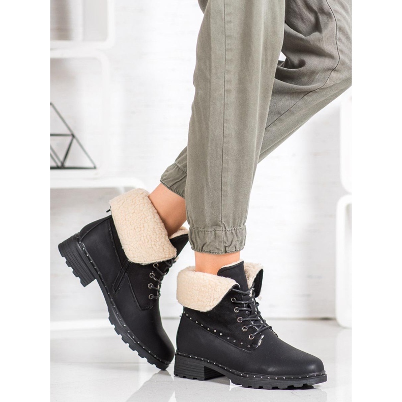 SHELOVET Černé boty s ovčí kůží černá 2