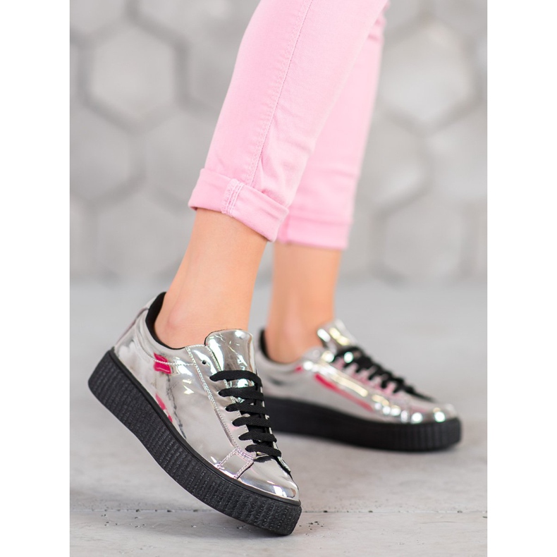 Corina Stříbrné boty na platformě šedá 2