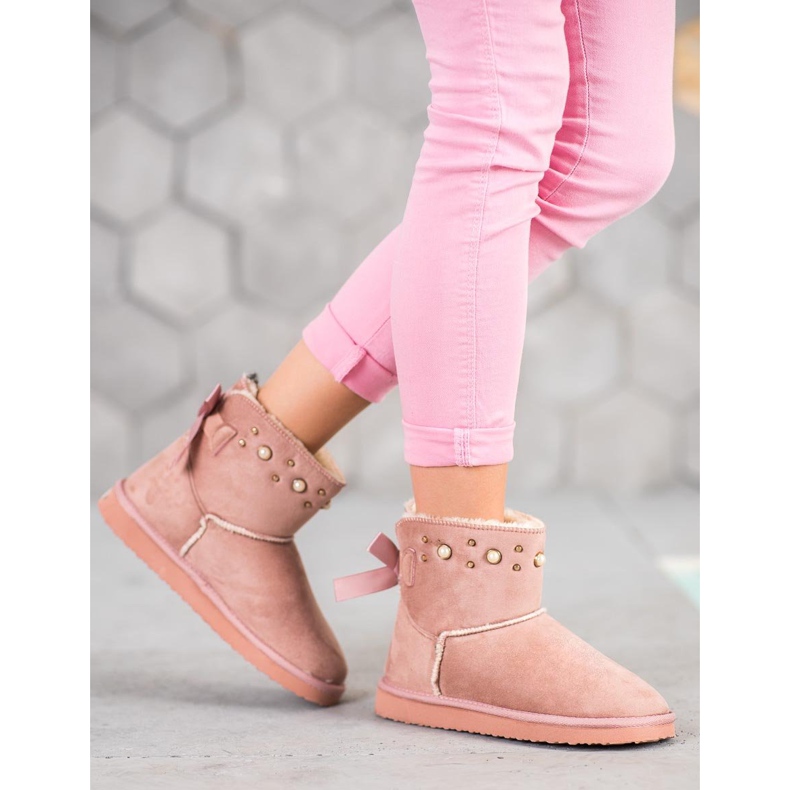 Bella Star Semiš Mukluki S Korálky růžový 2