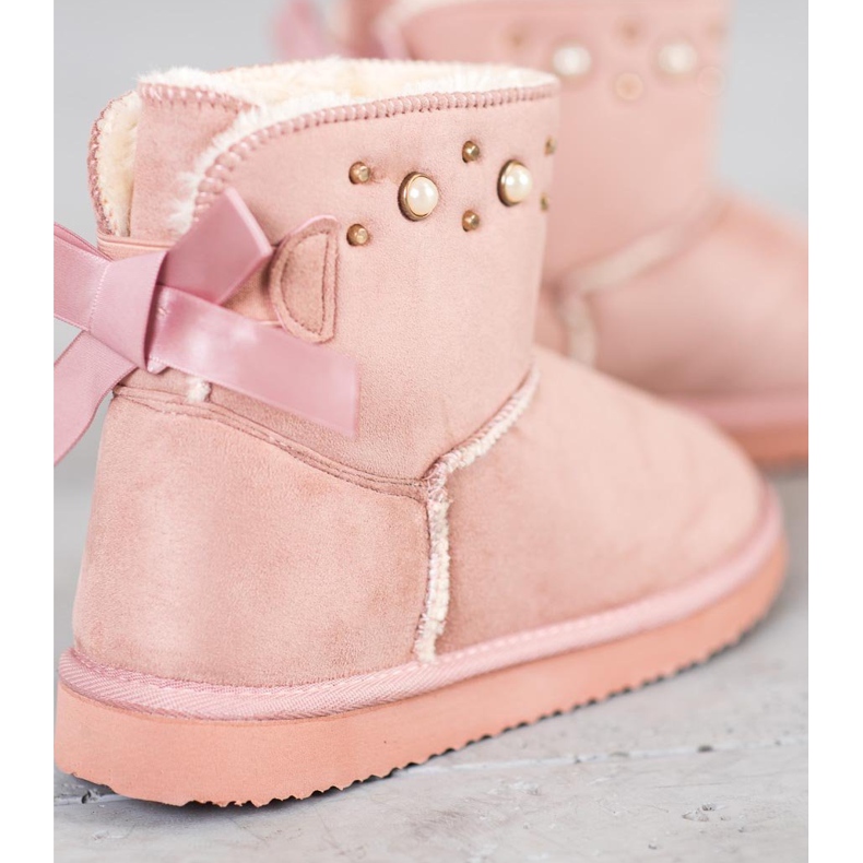 Bella Star Semiš Mukluki S Korálky růžový 1