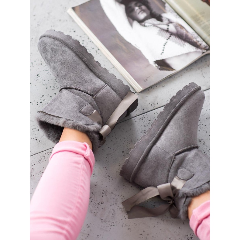 SHELOVET Teplý Mukluki S Mašlí šedá 2 SHELOVET Teplý Mukluki S Mašlí šedá 2