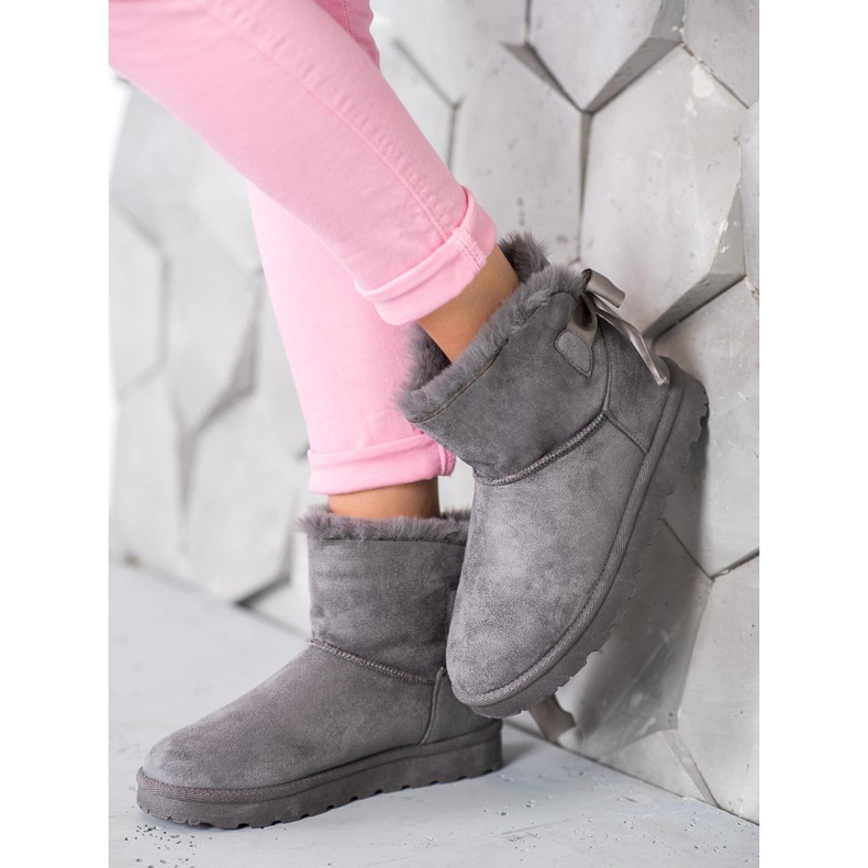 SHELOVET Teplý Mukluki S Mašlí šedá 1 SHELOVET Teplý Mukluki S Mašlí šedá 1