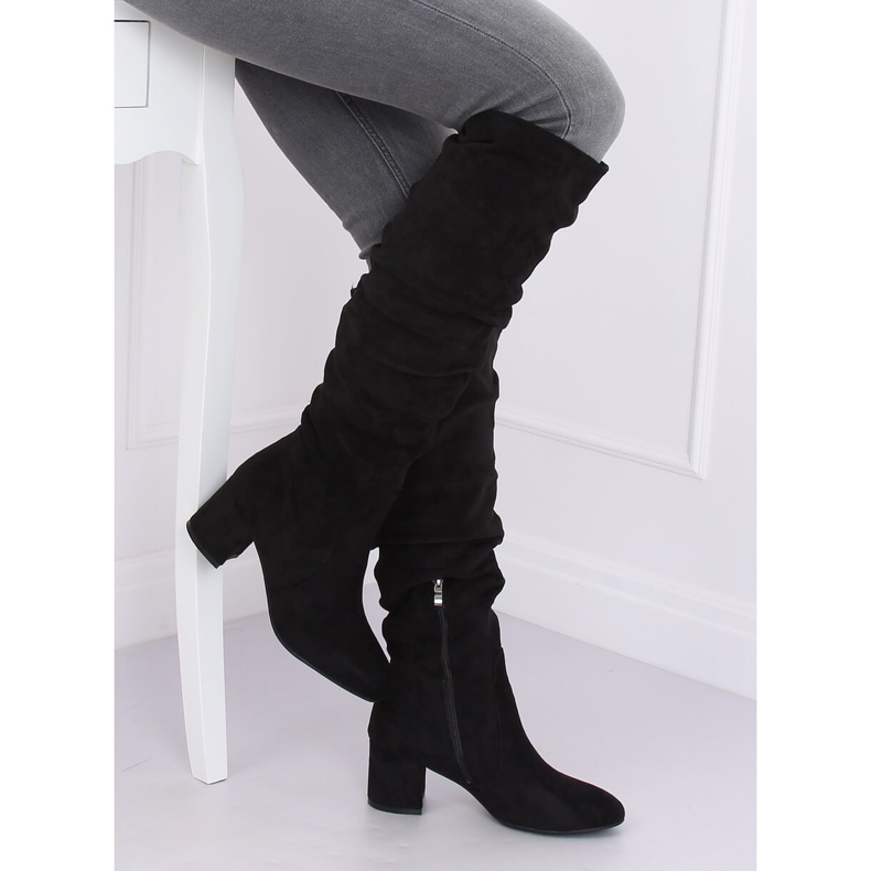 Černé kozačky na nízkém podpatku G-279 Black černá 1