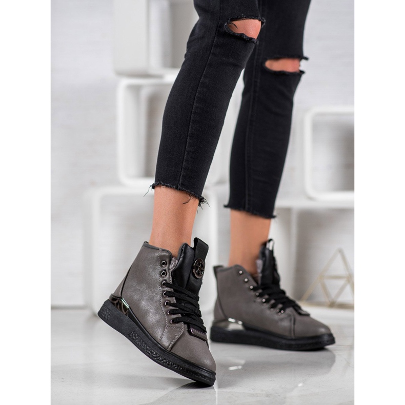 SHELOVET Šněrovací boty s třpytkami šedá 1