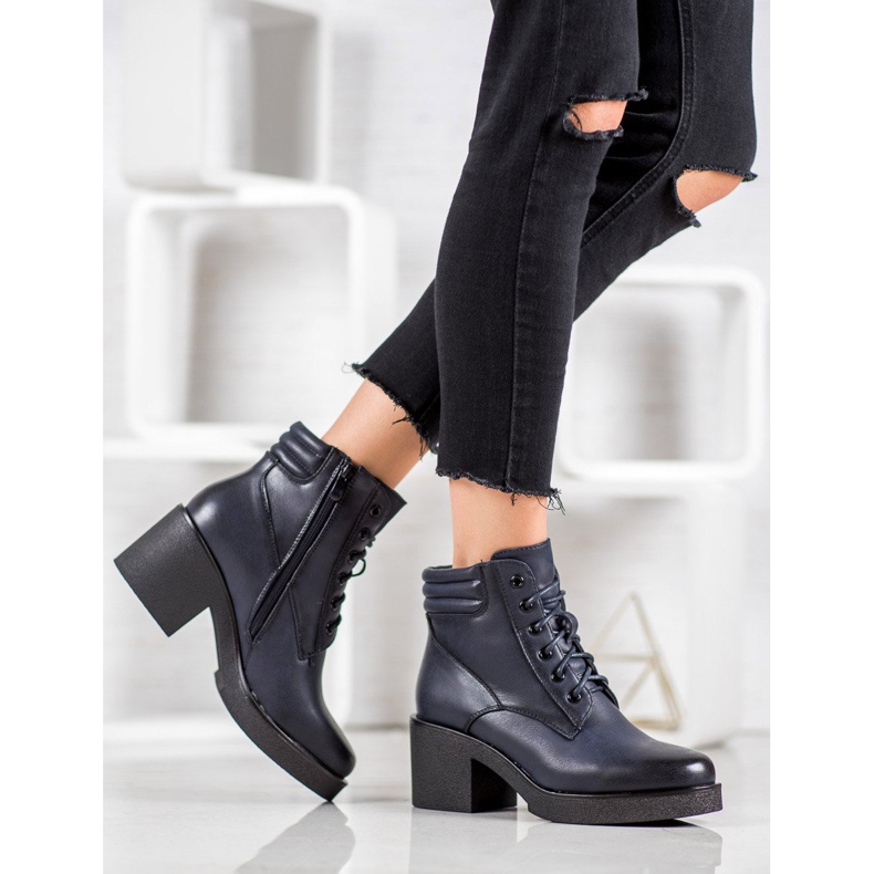 Super Mode Pohodlné kozačky z ekokůže modrý 1