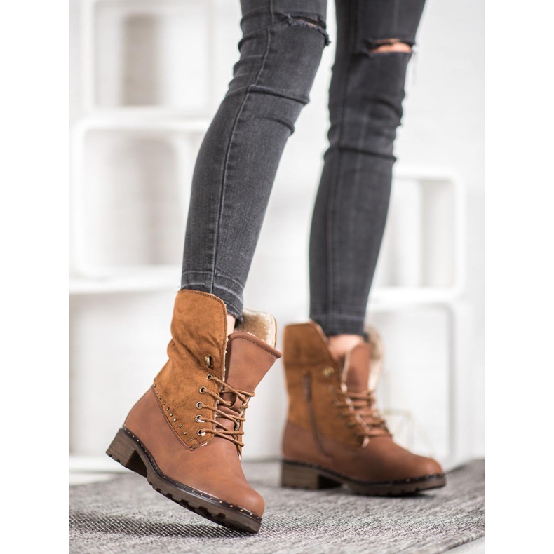 SHELOVET Hnědé boty s ovčí kůží hnědý 1