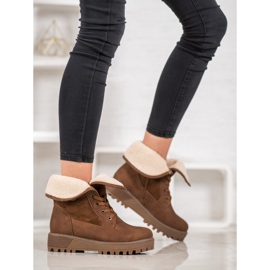 SHELOVET Šněrovací boty s ovčí kůží hnědý 1