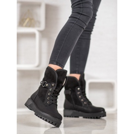 SHELOVET Šněrovací boty s ovčí kůží černá 2