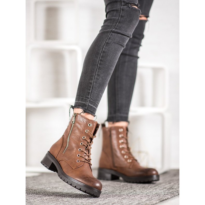 SDS Pohodlné hnědé kozačky hnědý 1