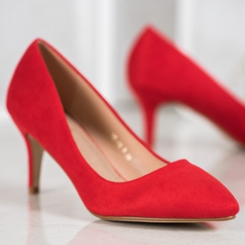 SHELOVET Černé semišové lodičky červené 1