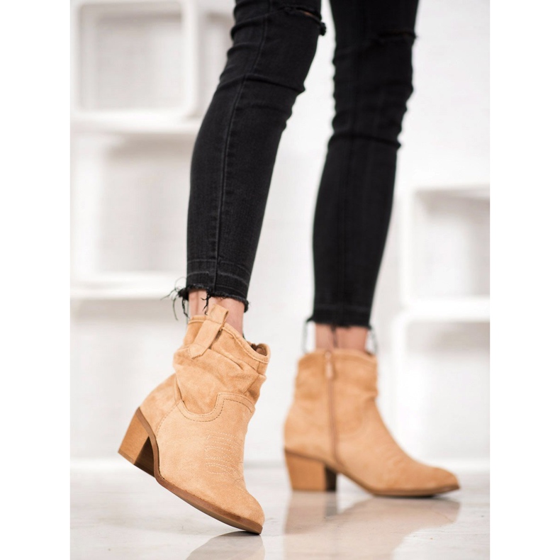 Super Mode Pohodlné kovbojské boty na sloupku hnědý 1