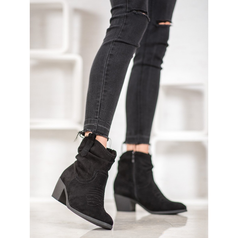 Super Mode Pohodlné kovbojské boty na sloupku černá 1