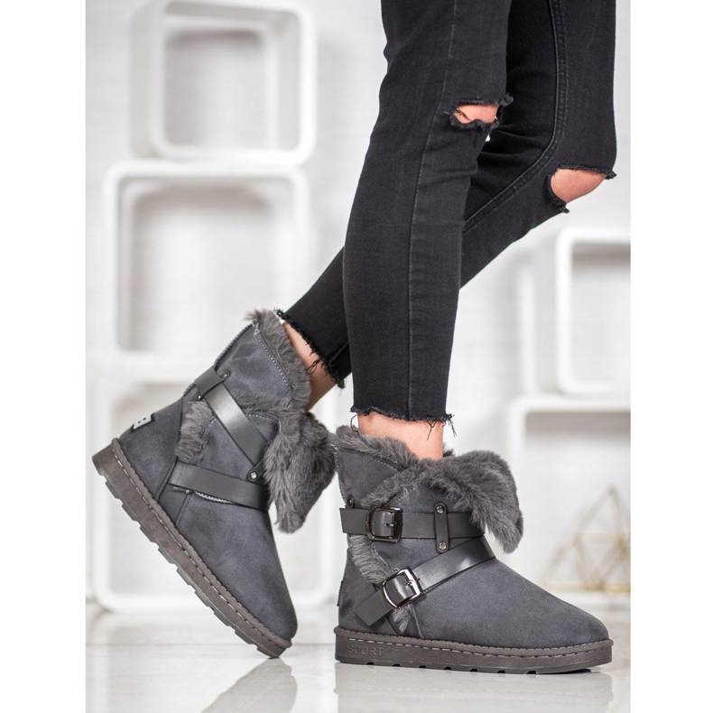 Bona Semiš Mukluki s pruhy šedá 1