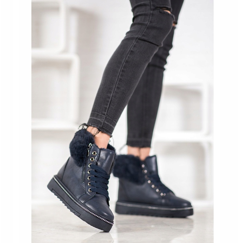 SHELOVET Modré boty s kožešinou modrý 1