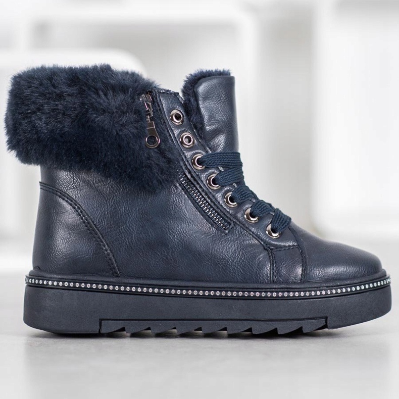 SHELOVET Modré boty s kožešinou modrý 2