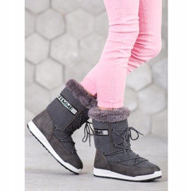 Small Swan Módní šněrovací sněhové boty šedá 1