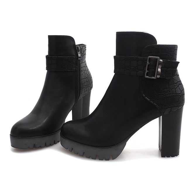 Teplé boty na podpatku TL-10 Black černý 2