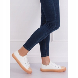 Tenisky na barevné podrážce, bílé a béžové FG-2948 Nudepink bílý hnědý 2