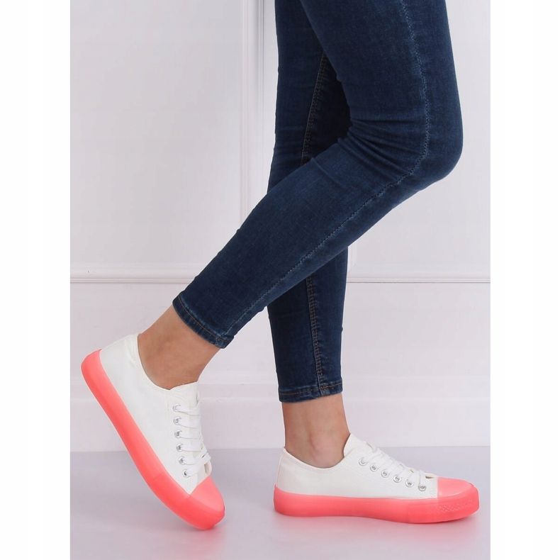 Tenisky na barevné podrážce, bílé a růžové FG-2948 Pink bílý růžový 1