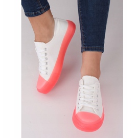 Tenisky na barevné podrážce, bílé a růžové FG-2948 Pink bílý růžový 2
