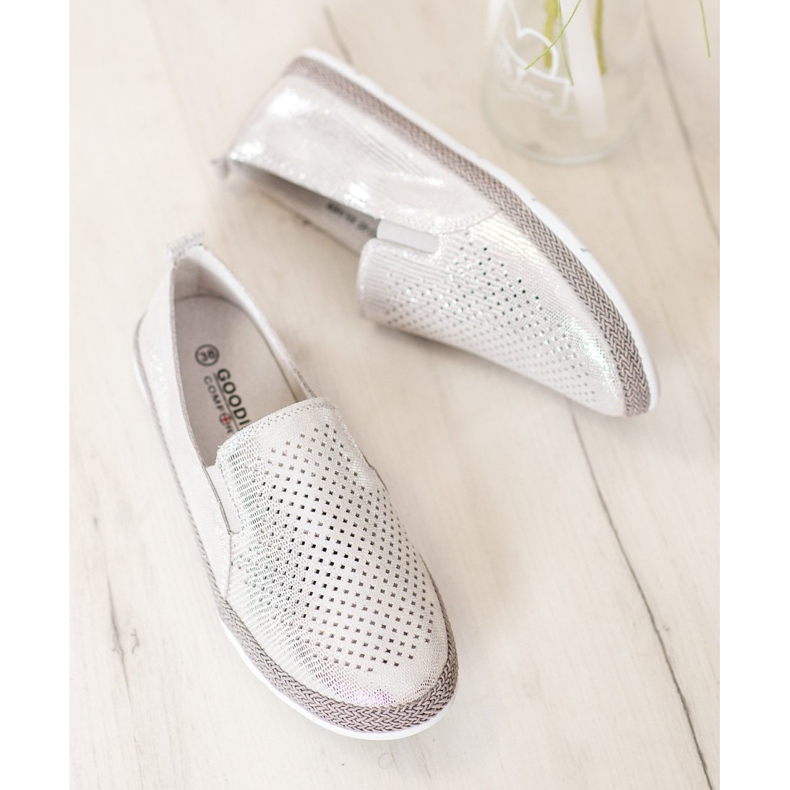 Goodin Prolamované kožené espadrilky šedá žluť 1