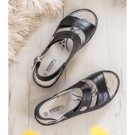 Goodin Kožené sandály na klínku černý 2