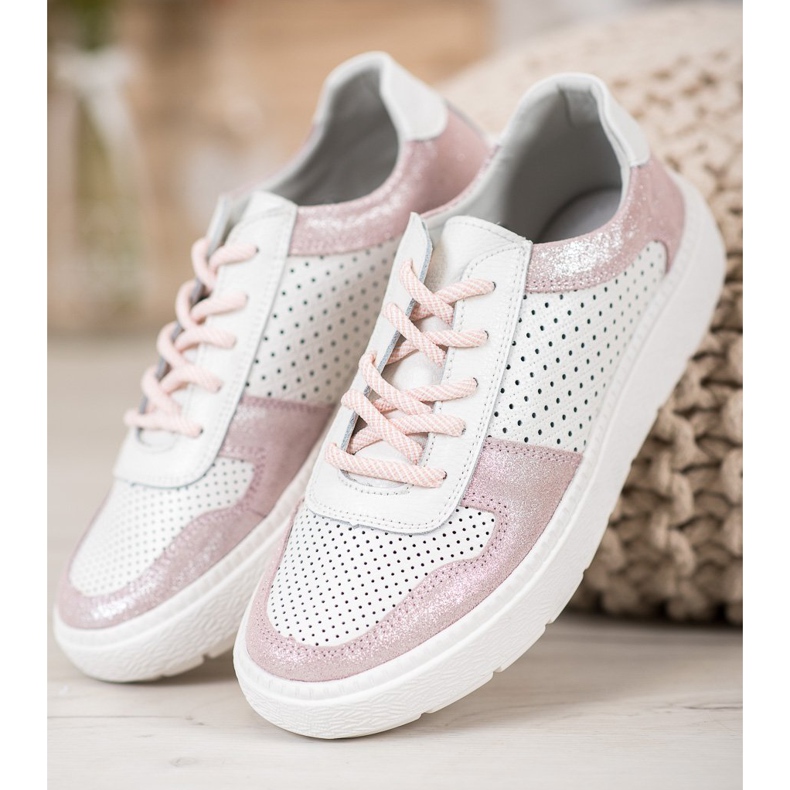 Goodin Kožené brokátové boty bílý 2