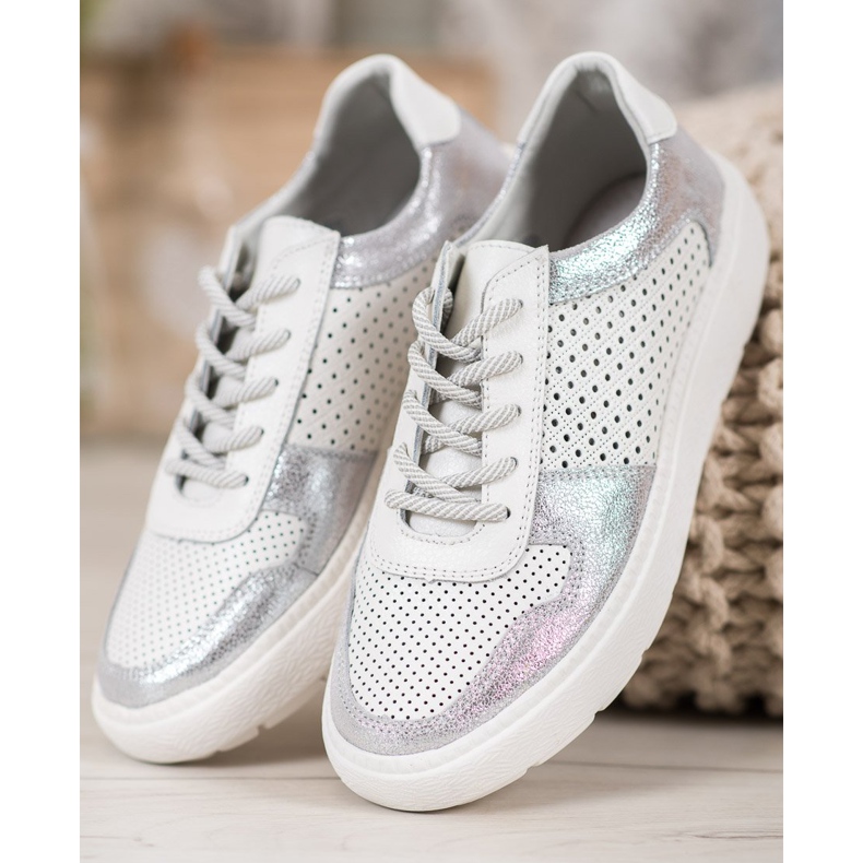 Goodin Kožené brokátové boty bílý 2