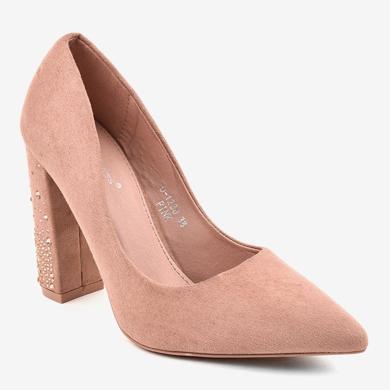 Růžové semišové lodičky na sloupku D-1230 růžový 1