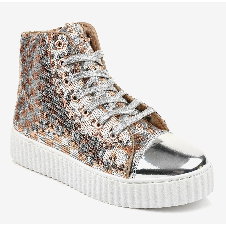 Stříbrné tenisky na platformě se 1761 zipy šedá 1