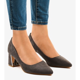 Černé semišové lodičky na sloupku L439 šedá 1