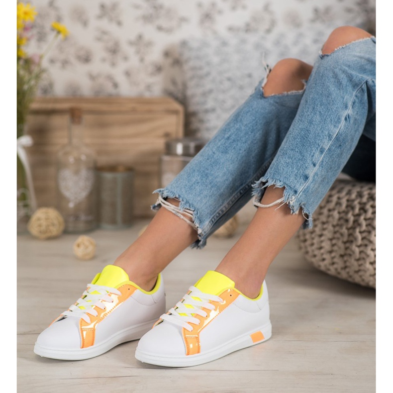 Ideal Shoes Módní tenisky s eko kůží bílý pomerančový 1