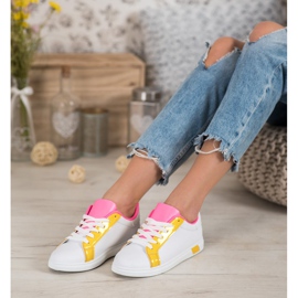 Ideal Shoes Módní tenisky s eko kůží bílý pomerančový růžový vícebarevný žluť 2
