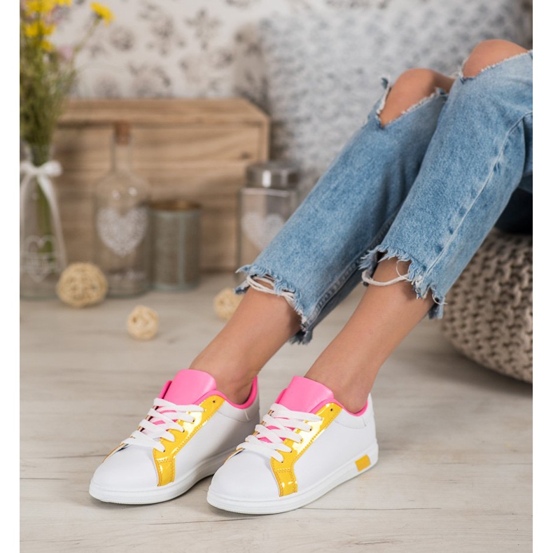 Ideal Shoes Módní tenisky s eko kůží bílý pomerančový růžový vícebarevný žluť 2