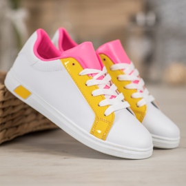 Ideal Shoes Módní tenisky s eko kůží bílý pomerančový růžový vícebarevný žluť 1