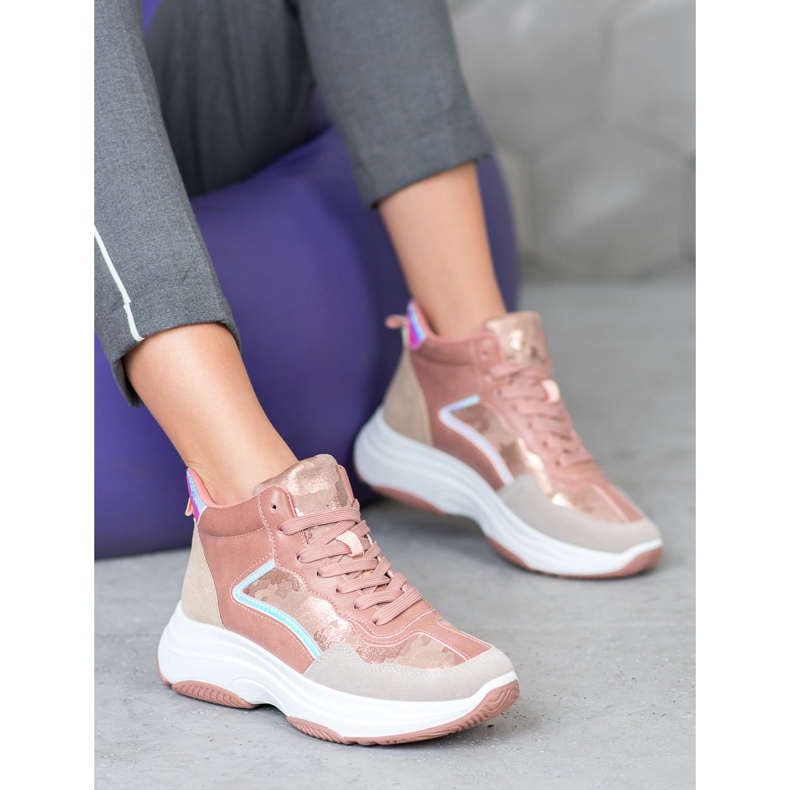 Ideal Shoes Vysoké boty na platformě růžový vícebarevný 1