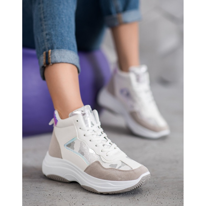 Ideal Shoes Vysoké boty na platformě bílý hnědý vícebarevný 2