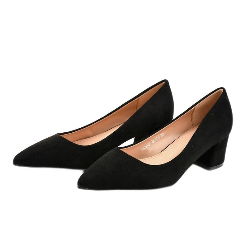 Černé lodičky na sloupku z eko semiše FM3030 černá žlutá 1