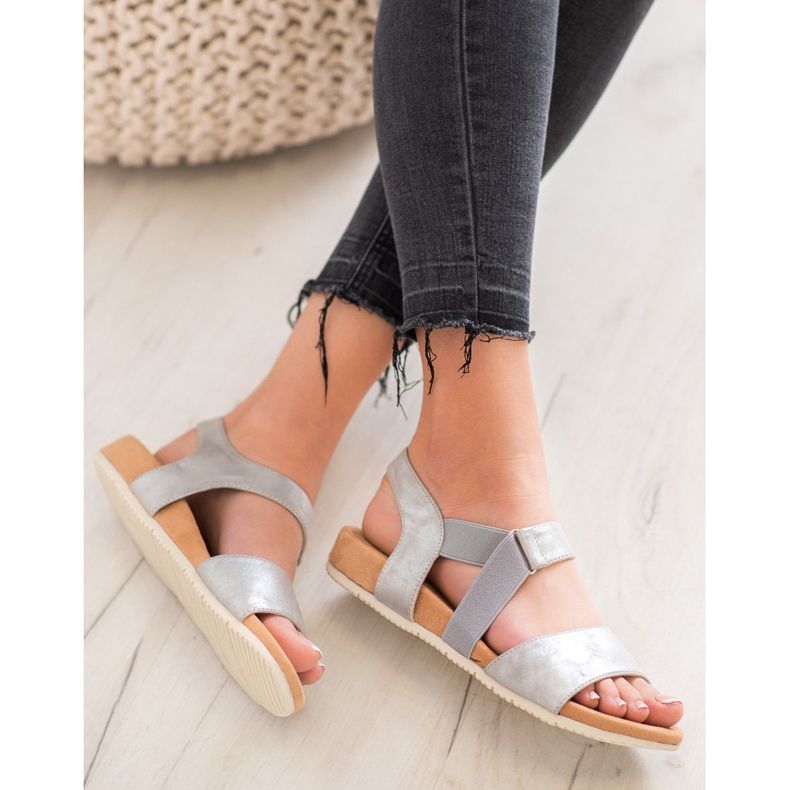 SHELOVET Pohodlné stříbrné sandály šedá 2