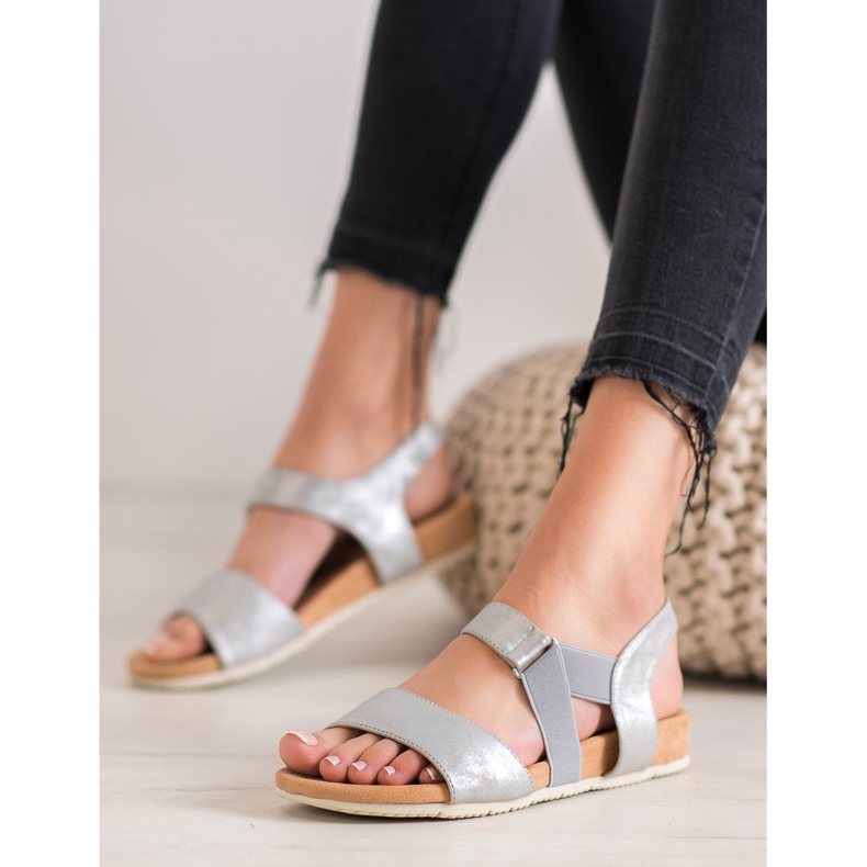 SHELOVET Pohodlné stříbrné sandály šedá 1