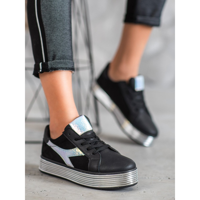 Ideal Shoes Tenisky s efektem Holo černý žluť 1